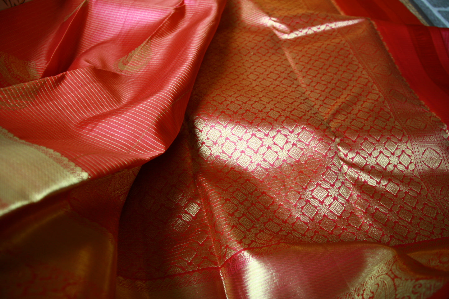 Dark Pink Pure Silk Kanjivaram Saree |Checks Saree with Golden work | SILK MARK CERTIFIED