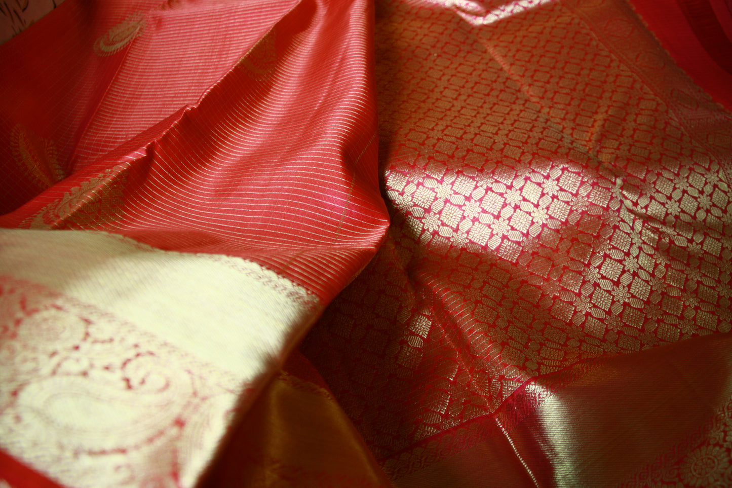 Dark Pink Pure Silk Kanjivaram Saree |Checks Saree with Golden work | SILK MARK CERTIFIED