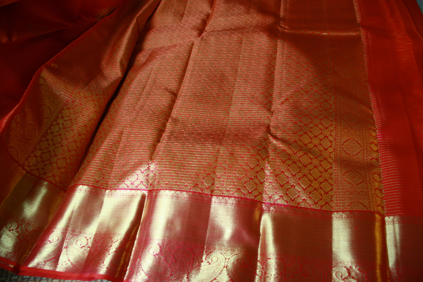 Dark Pink Pure Silk Kanjivaram Saree |Checks Saree with Golden work | SILK MARK CERTIFIED