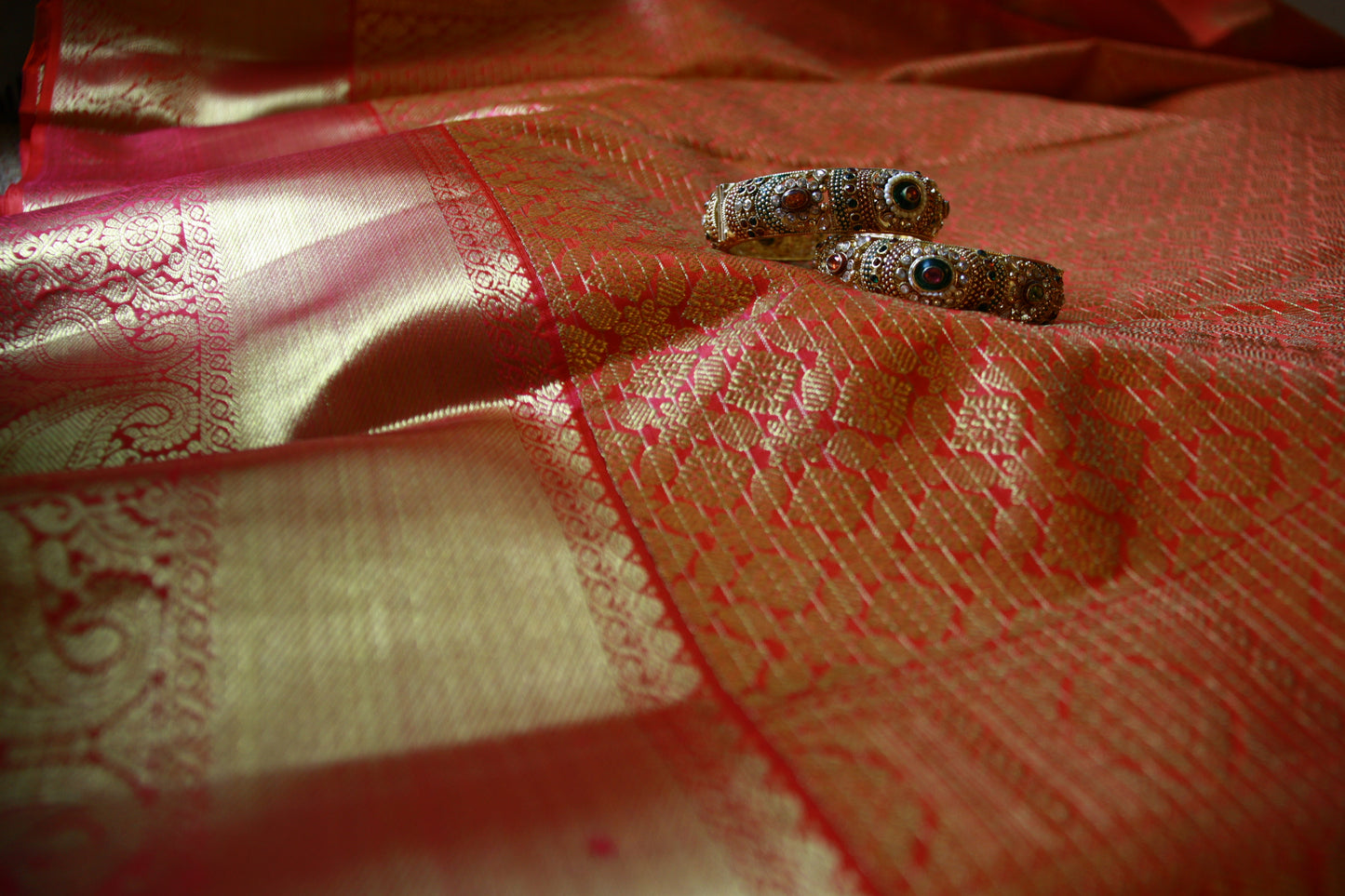 Dark Pink Pure Silk Kanjivaram Saree |Checks Saree with Golden work | SILK MARK CERTIFIED