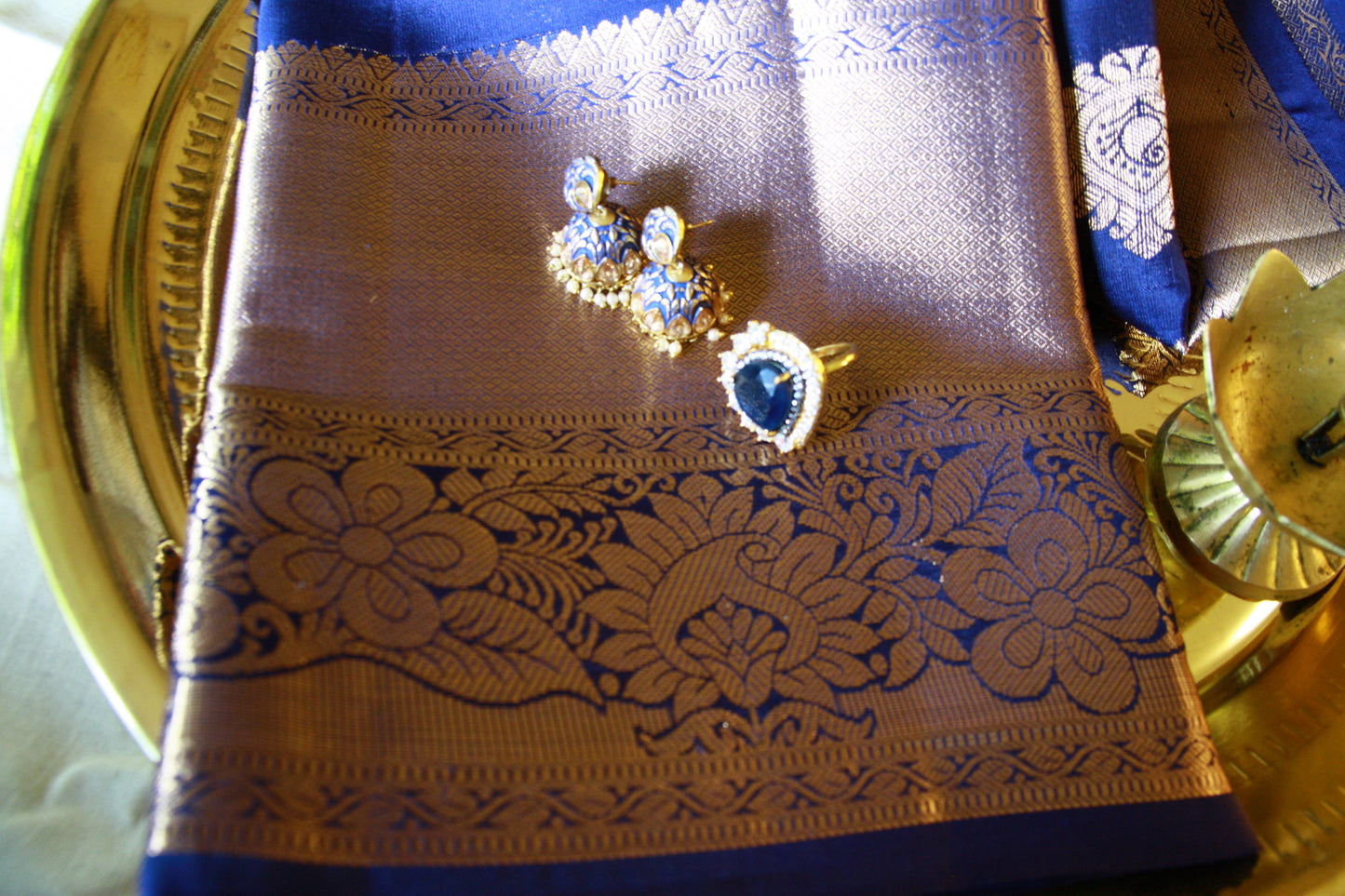 Royal Blue Silk Kanjivaram Saree with Golden Zari work | SILK MARK CERTIFIED