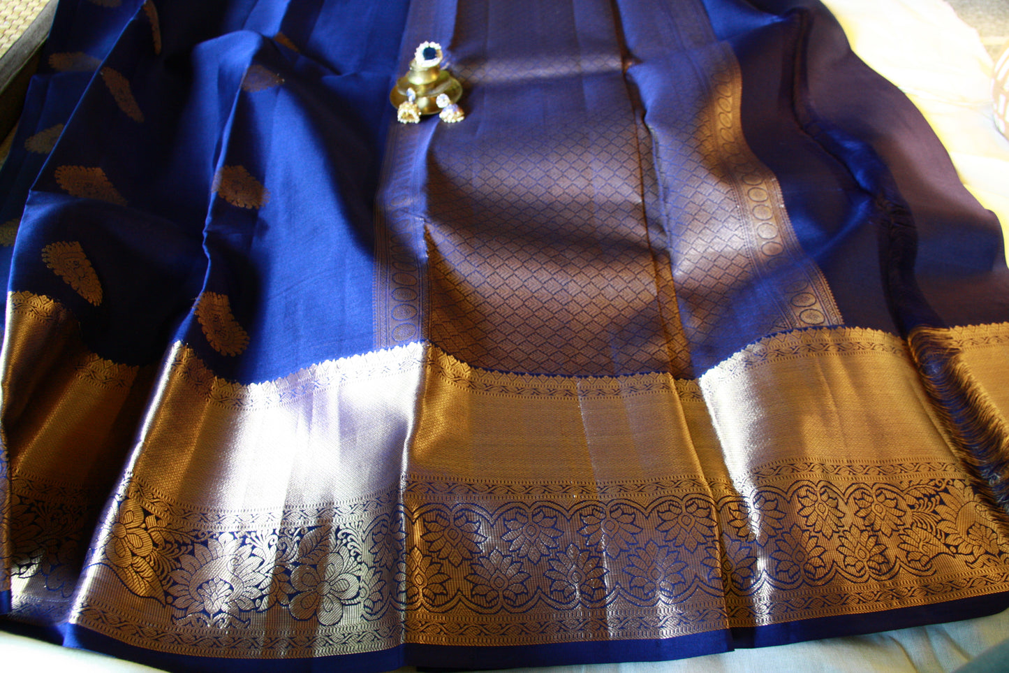 Royal Blue Silk Kanjivaram Saree with Golden Zari work | SILK MARK CERTIFIED