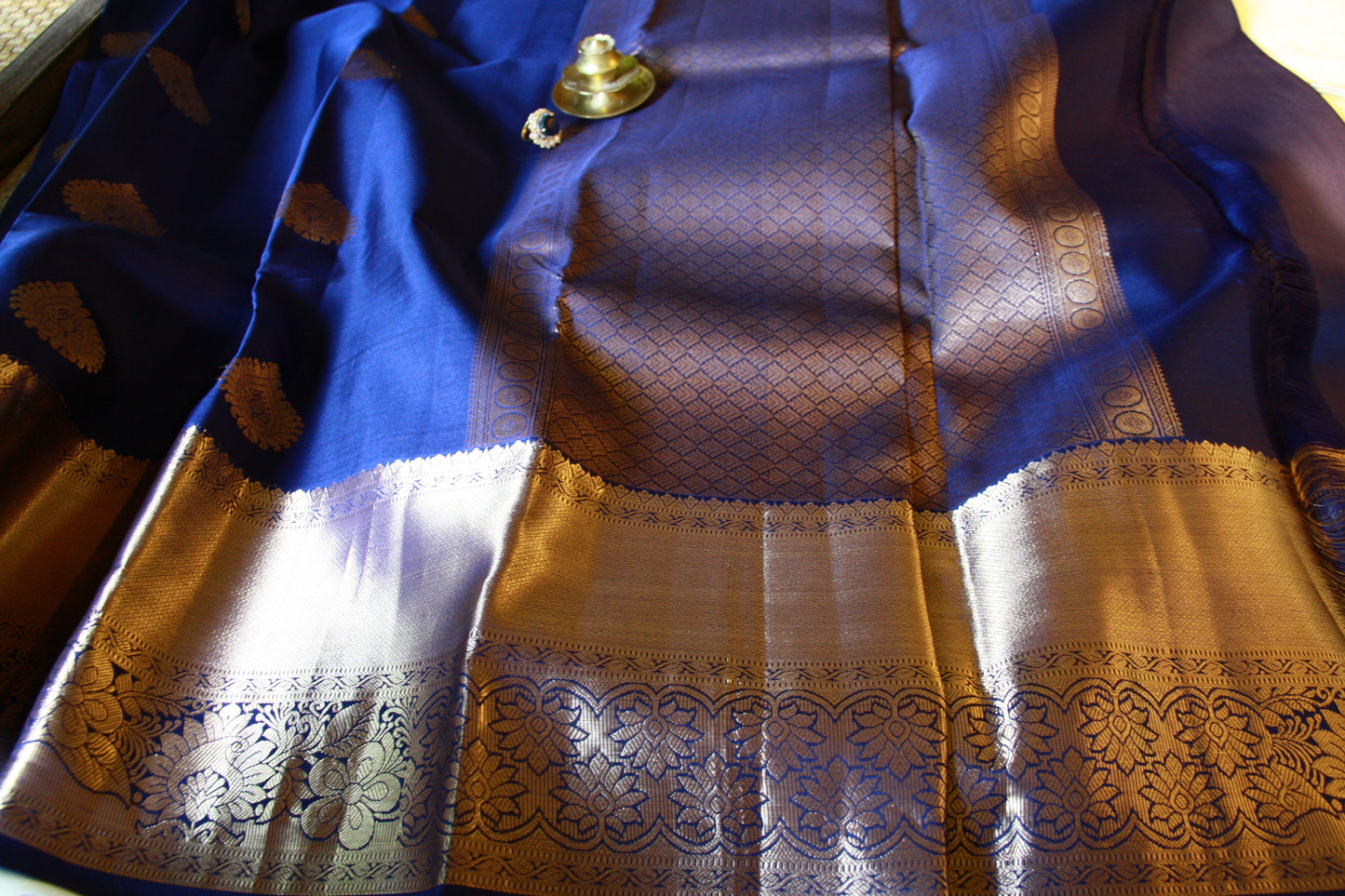 Royal Blue Silk Kanjivaram Saree with Golden Zari work | SILK MARK CERTIFIED