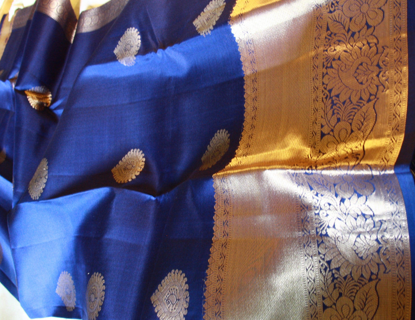 Royal Blue Silk Kanjivaram Saree with Golden Zari work | SILK MARK CERTIFIED