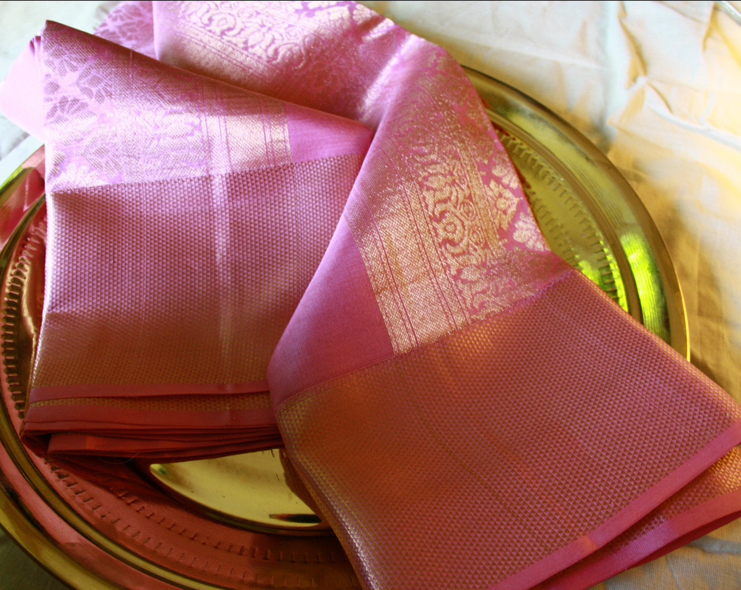 Lotus Pink Pure Silk Kanjivaram Lightweight Saree with Golden work | SILK MARK CERTIFIED