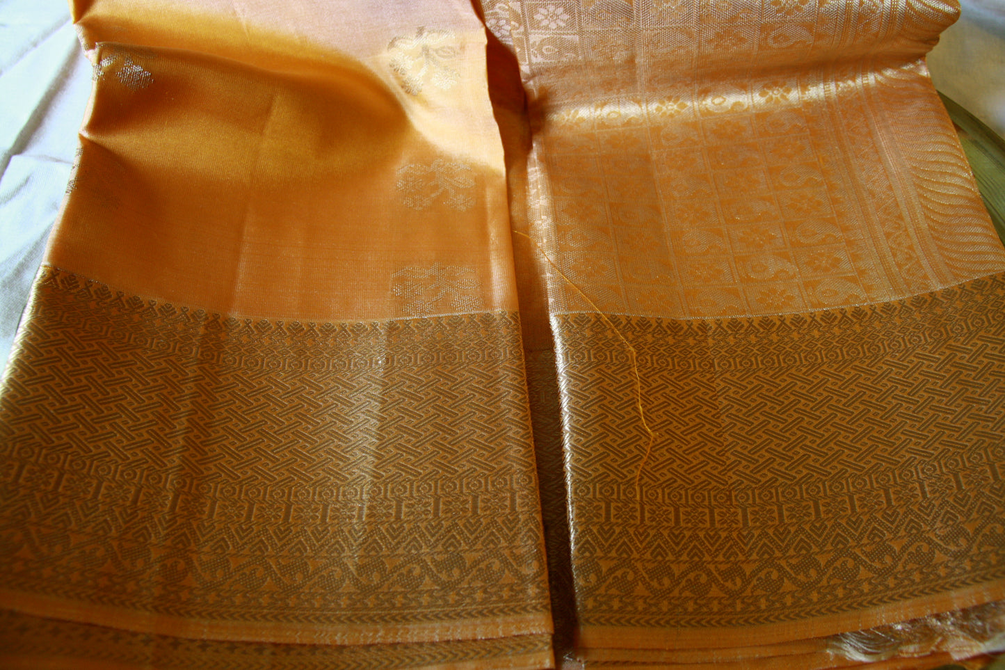 Apricot Orange Color Lightweight Pure Silk Kanjivaram Saree with Soft Golden Zari work | SILK MARK CERTIFIED