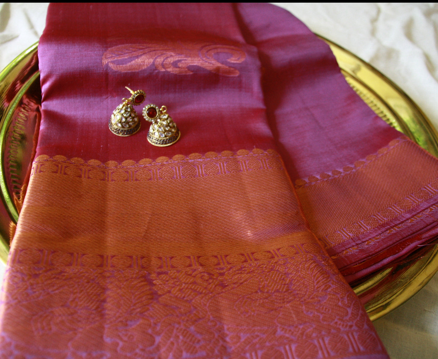 Lavender Pink Pure Silk Kanjivaram Saree with Copper Gold Zari Border|  SILK MARK CERTIFIED