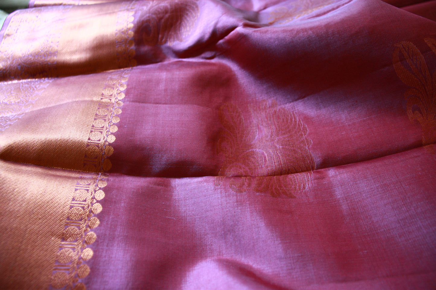 Lavender Pink Pure Silk Kanjivaram Saree with Copper Gold Zari Border|  SILK MARK CERTIFIED