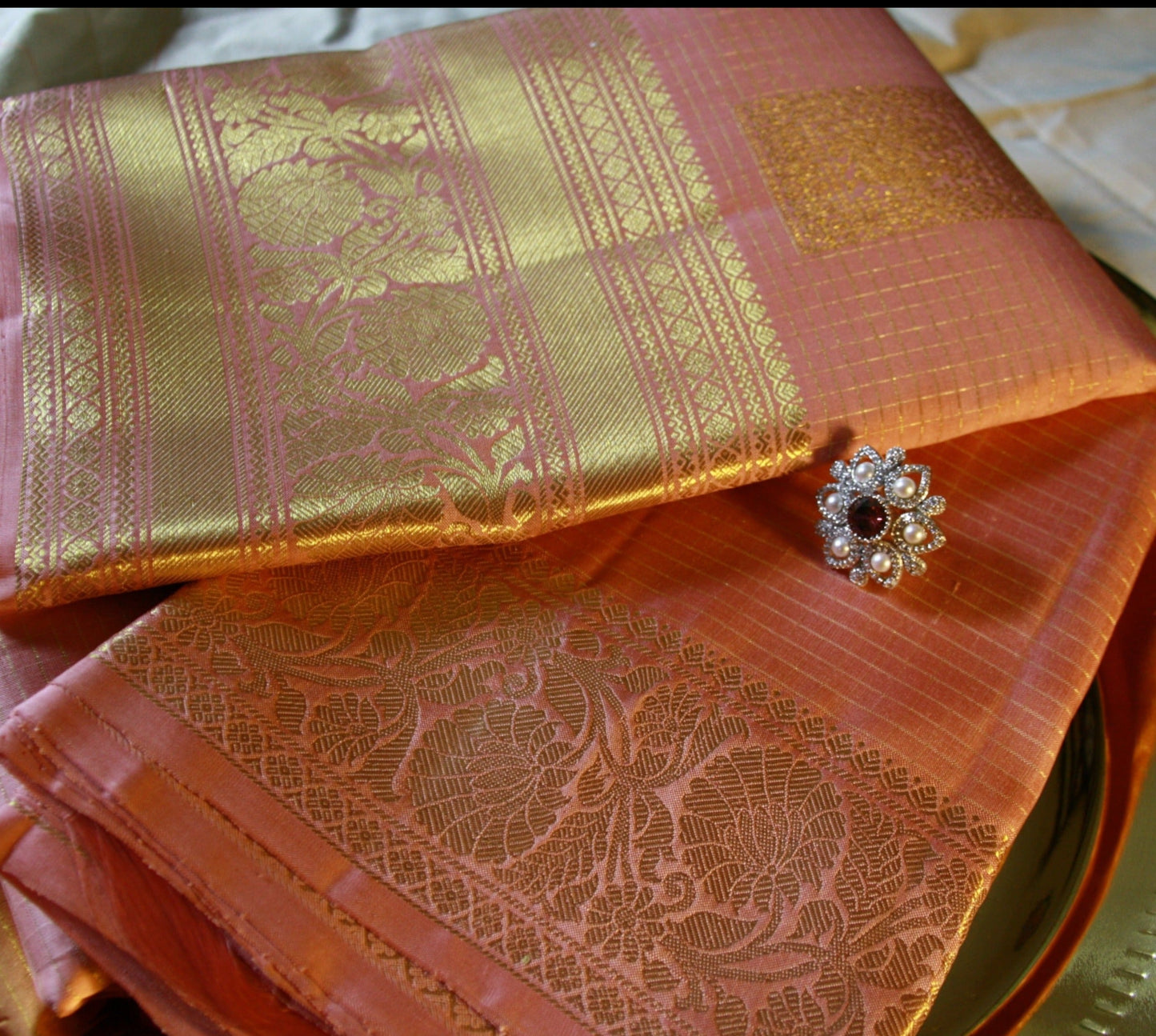 Soft Pink Pure Silk Kanjivaram Saree |Checks Golden Zari work Saree | SILK MARK CERTIFIED