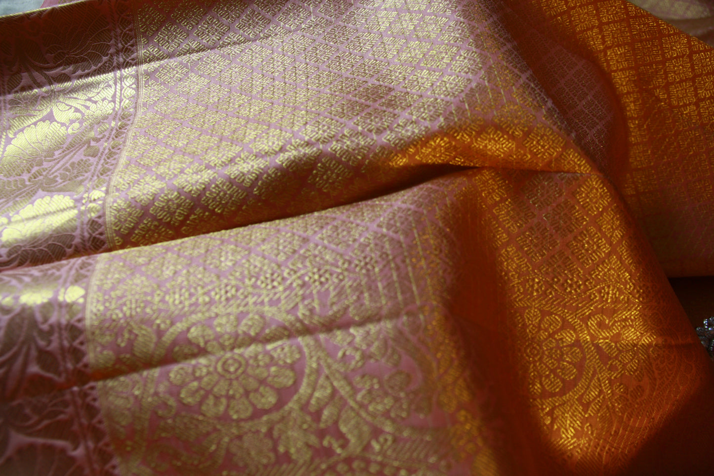 Soft Pink Pure Silk Kanjivaram Saree |Checks Golden Zari work Saree | SILK MARK CERTIFIED