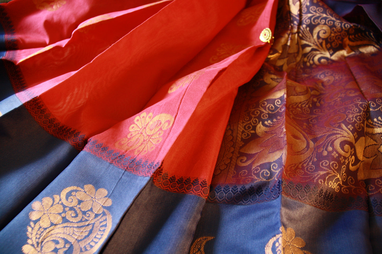 Pink and Blue Pure Cotton Saree with broad Blue border