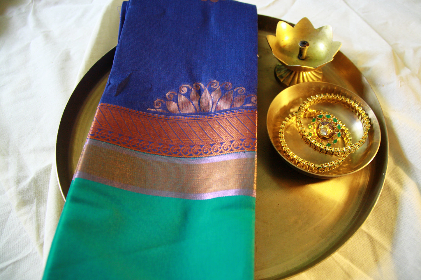 Dark Blue Pure Cotton Saree with Copper Zari work