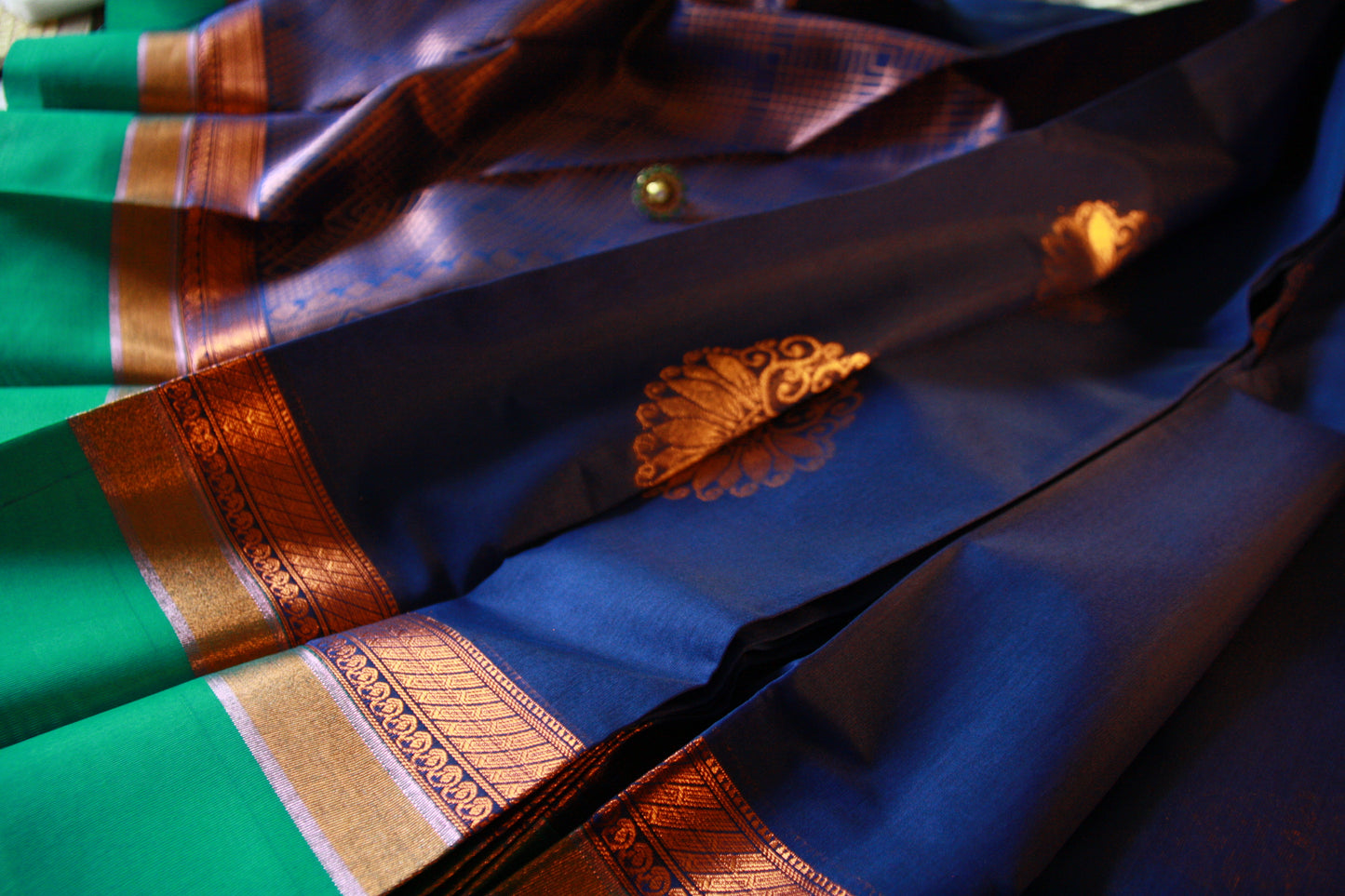 Dark Blue Pure Cotton Saree with Copper Zari work