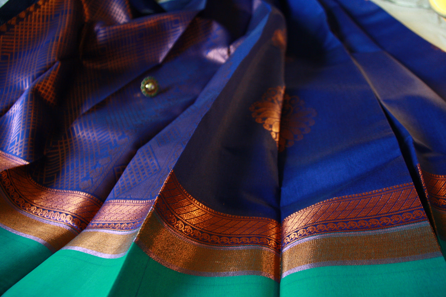 Dark Blue Pure Cotton Saree with Copper Zari work