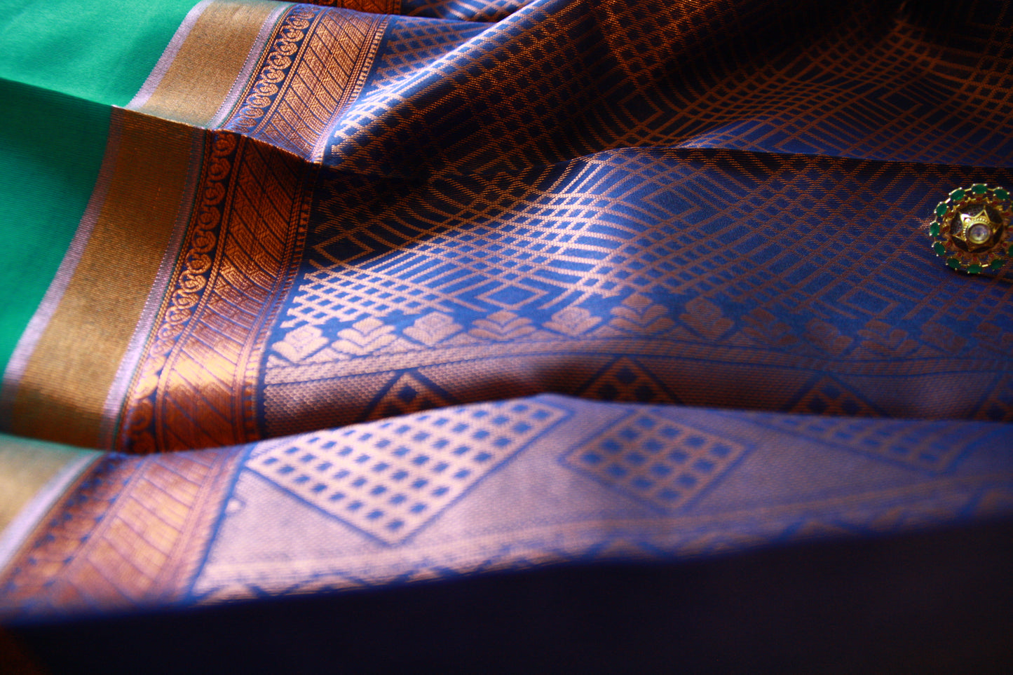 Dark Blue Pure Cotton Saree with Copper Zari work