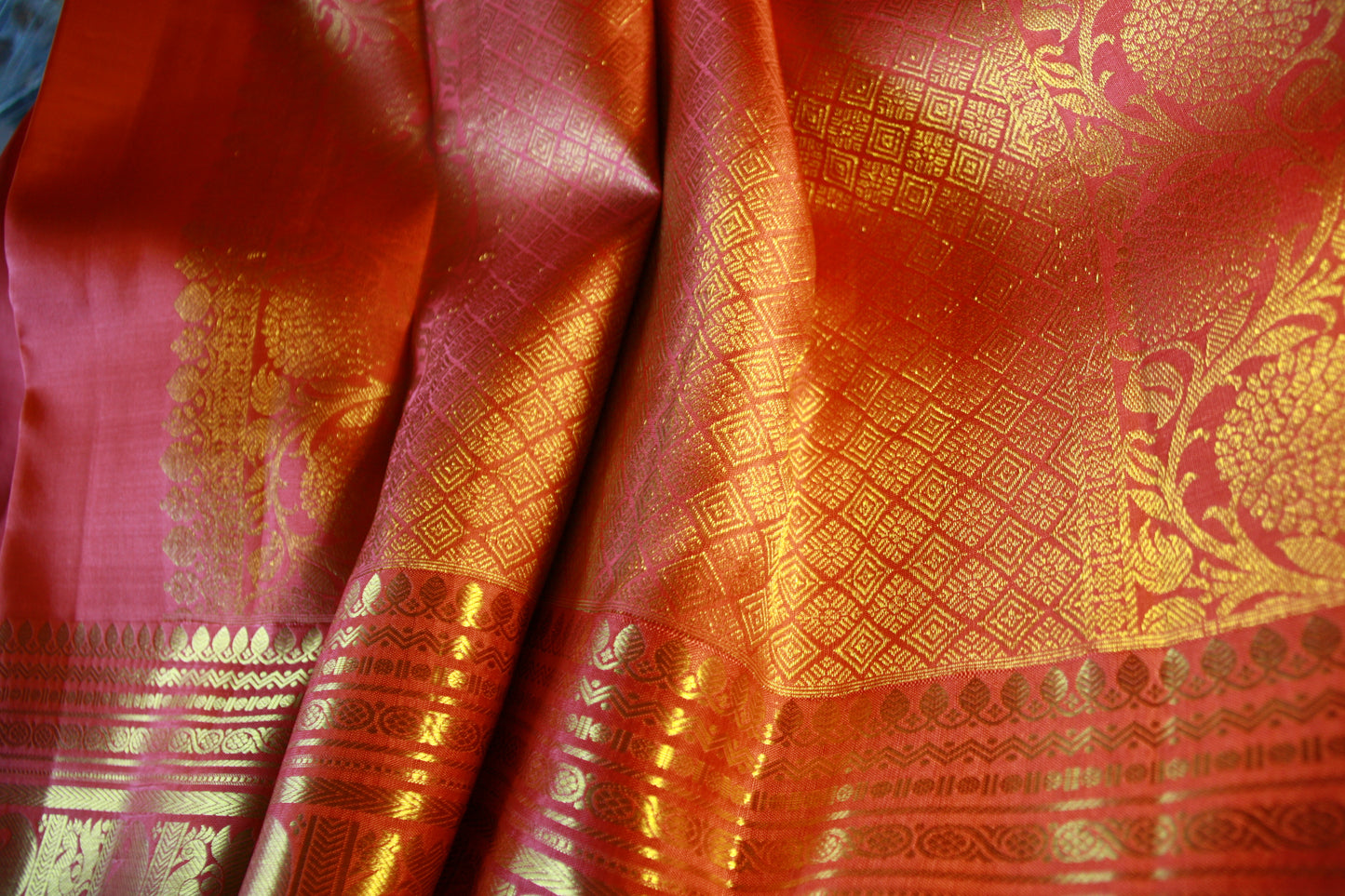 Rose Pink Pure Silk Kanjivaram Saree with Golden zari work|Checks Saree with Golden work | SILK MARK CERTIFIED