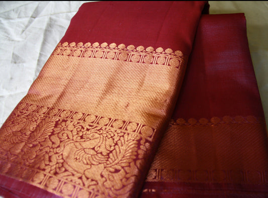 Lavender Pink Pure Silk Kanjivaram Saree with Copper Gold Zari Border|  SILK MARK CERTIFIED