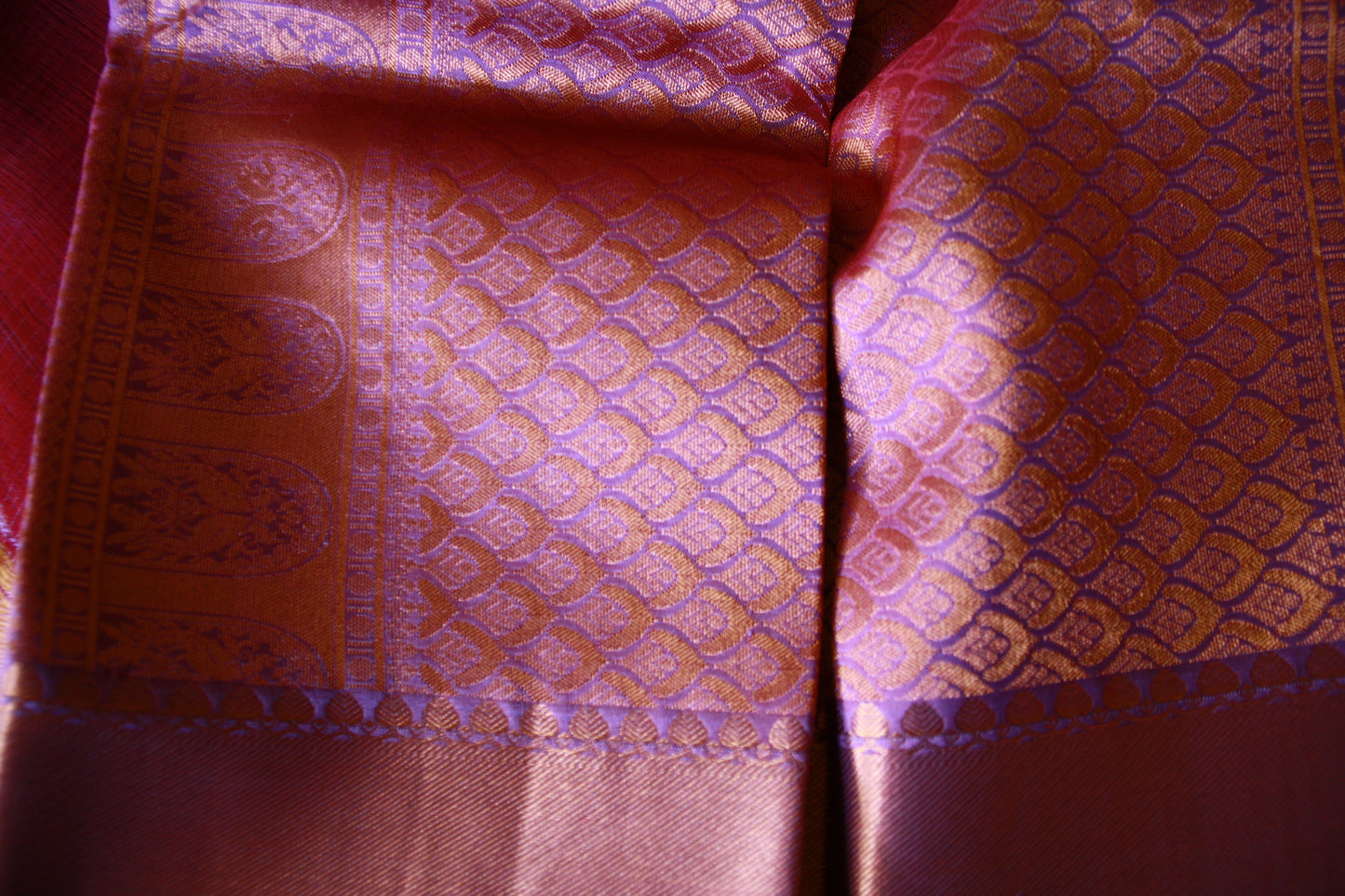 Lavender Pink Pure Silk Kanjivaram Saree with Copper Gold Zari Border|  SILK MARK CERTIFIED