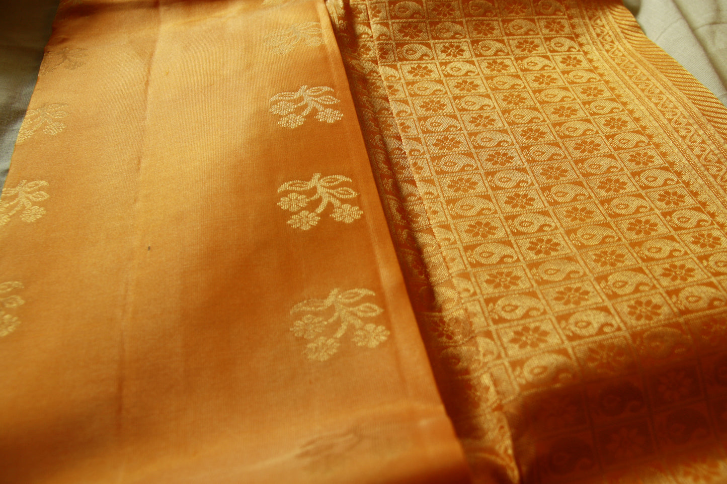 Apricot Orange Color Lightweight Pure Silk Kanjivaram Saree with Soft Golden Zari work | SILK MARK CERTIFIED