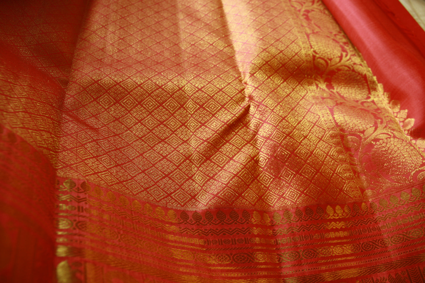 Rose Pink Pure Silk Kanjivaram Saree with Golden zari work|Checks Saree with Golden work | SILK MARK CERTIFIED