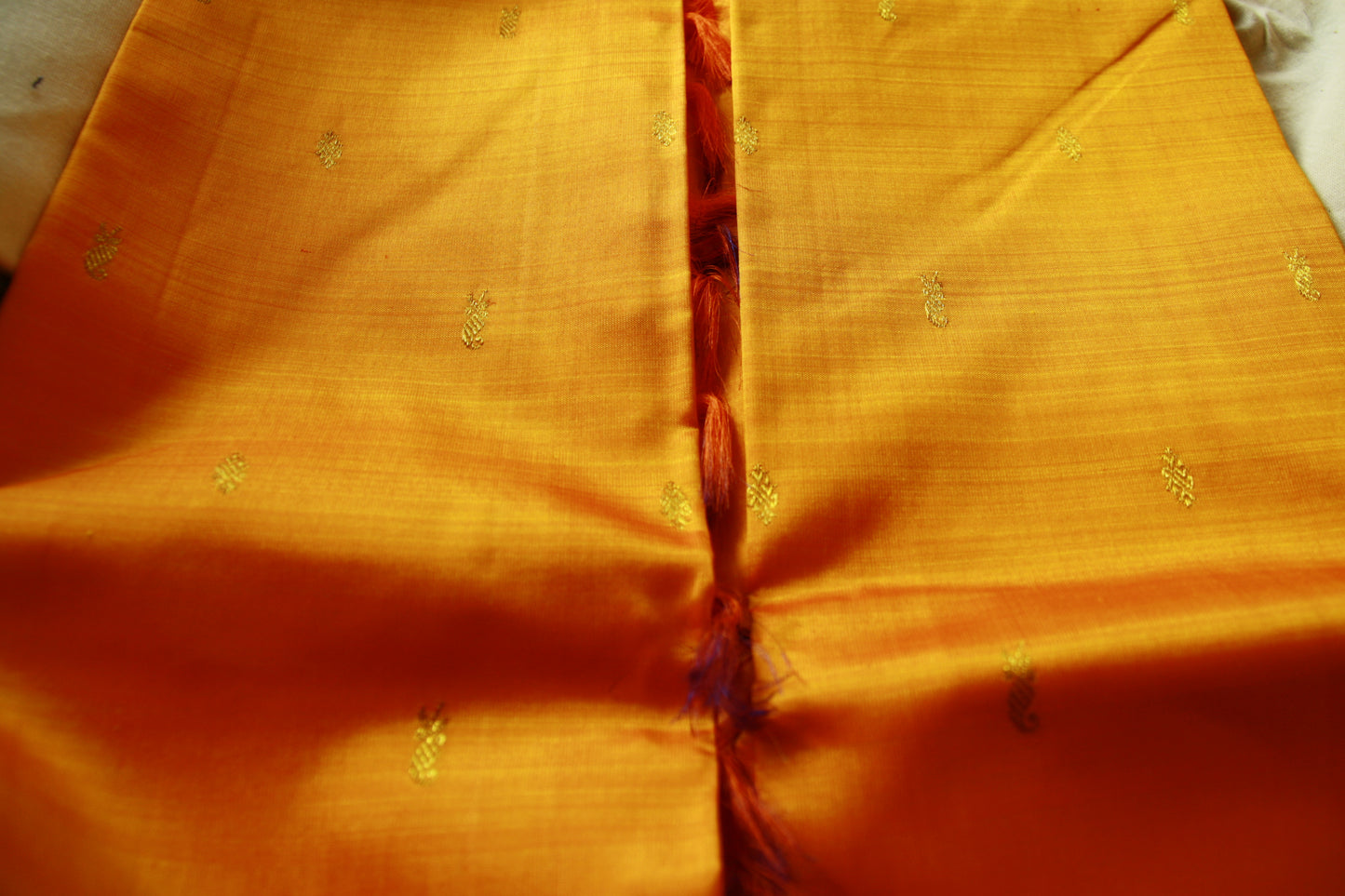 Orange Yellow Pure Silk Kanjivaram Saree with Golden Zari work | SILK MARK CERTIFIED