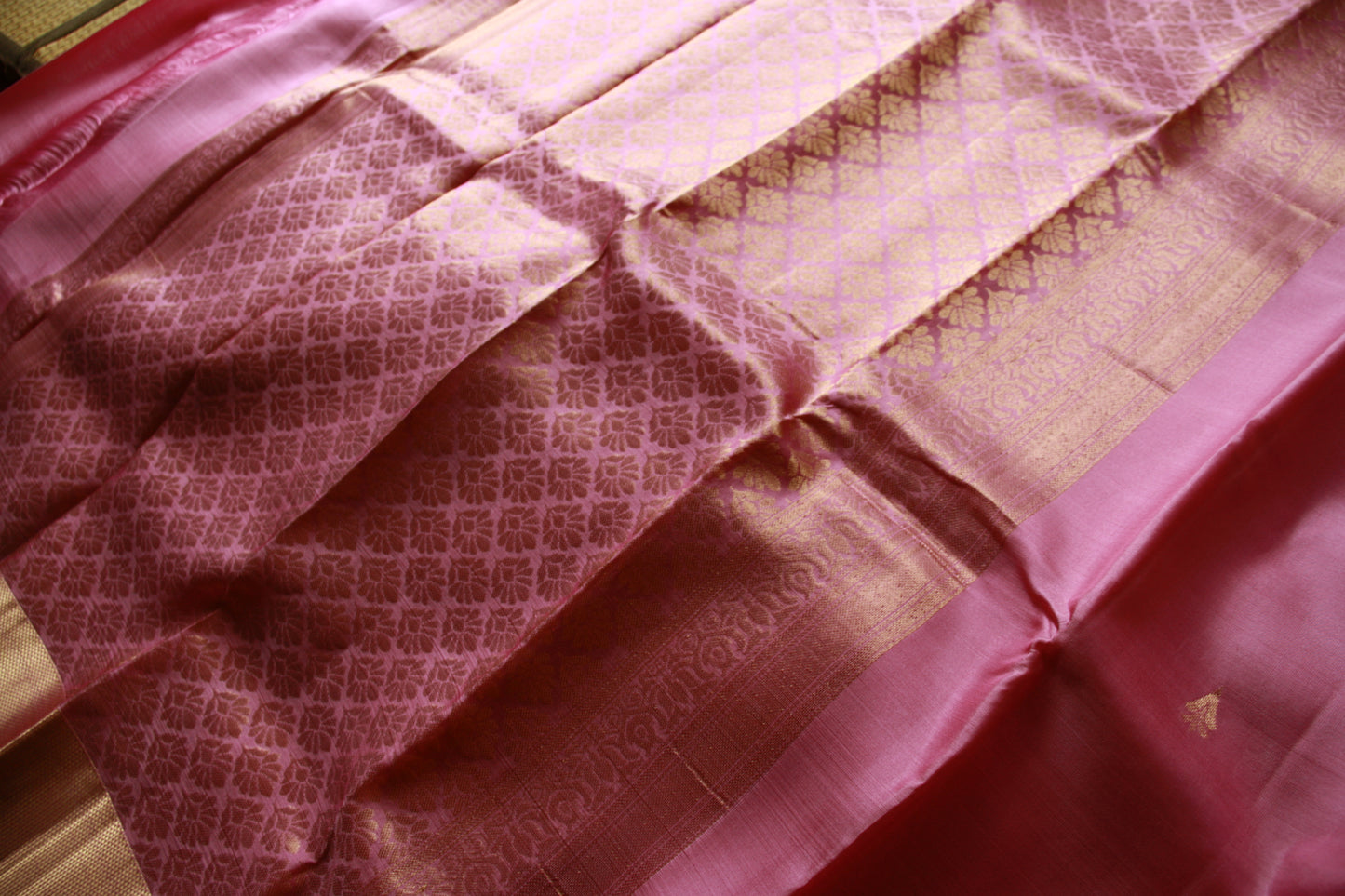 Lotus Pink Pure Silk Kanjivaram Lightweight Saree with Golden work | SILK MARK CERTIFIED