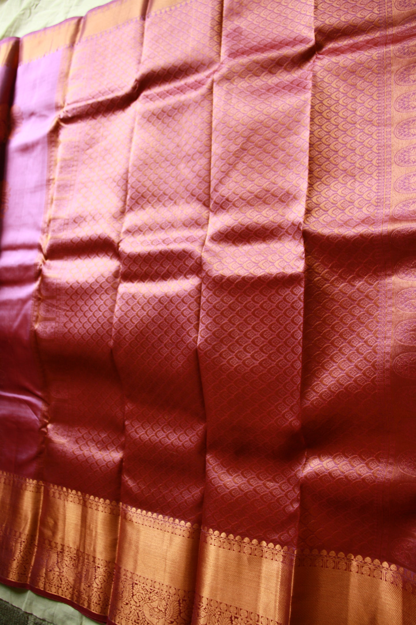 Lavender Pink Pure Silk Kanjivaram Saree with Copper Gold Zari Border|  SILK MARK CERTIFIED