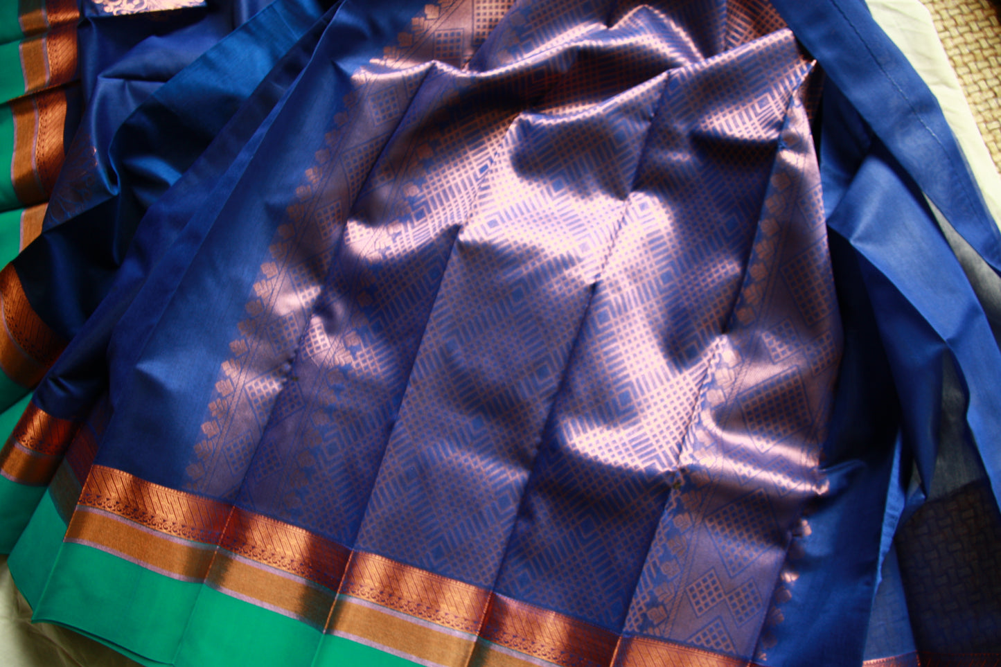 Dark Blue Pure Cotton Saree with Copper Zari work