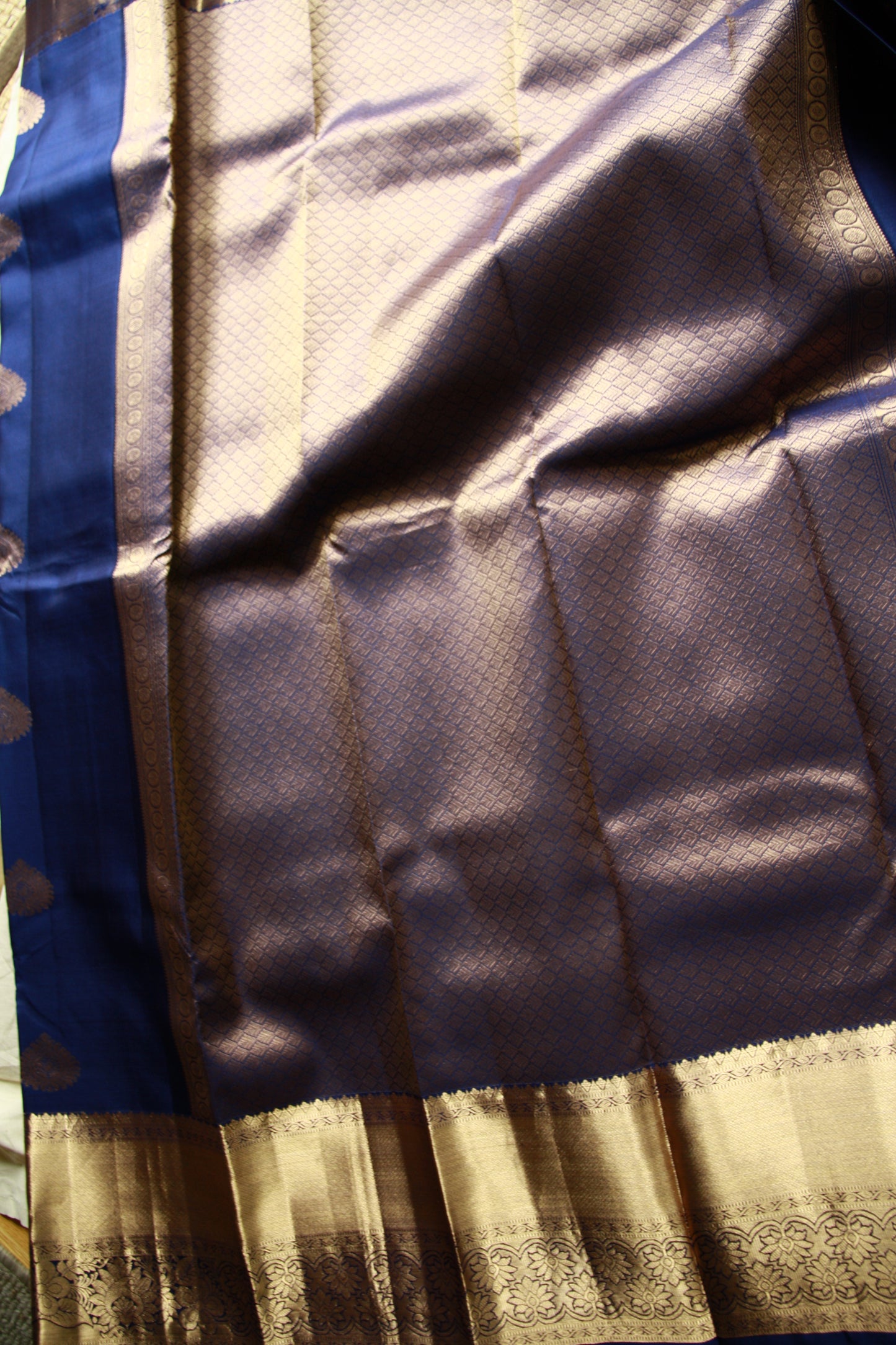 Royal Blue Silk Kanjivaram Saree with Golden Zari work | SILK MARK CERTIFIED