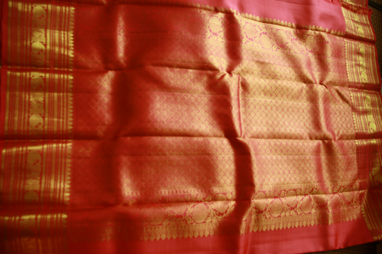 Rose Pink Pure Silk Kanjivaram Saree with Golden zari work|Checks Saree with Golden work | SILK MARK CERTIFIED