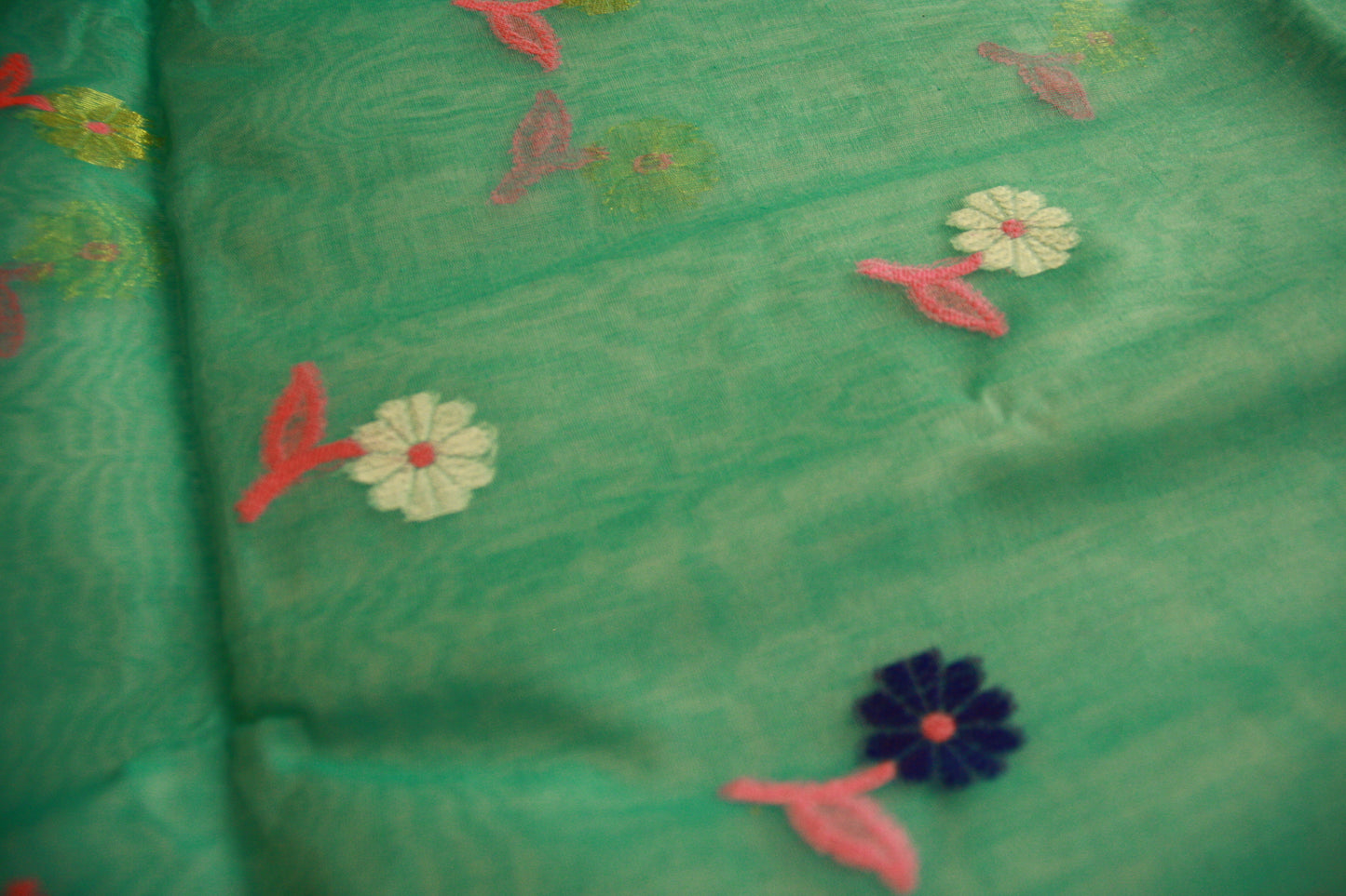 Coral Green Pure Cotton Handwoven Saree | Bengali Jamdani Saree