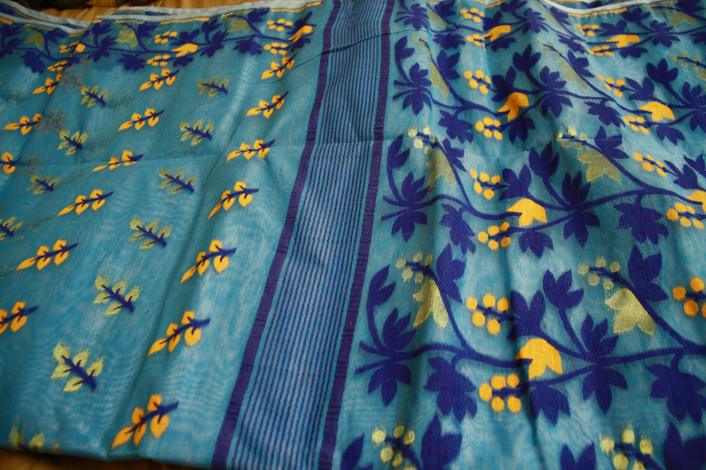 Sea Blue Handwoven Pure Cotton Saree | Bengali Jamdani Saree