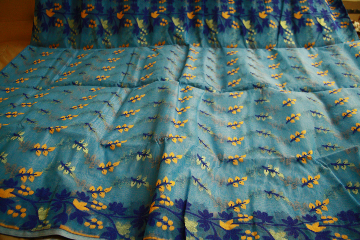 Sea Blue Handwoven Pure Cotton Saree | Bengali Jamdani Saree