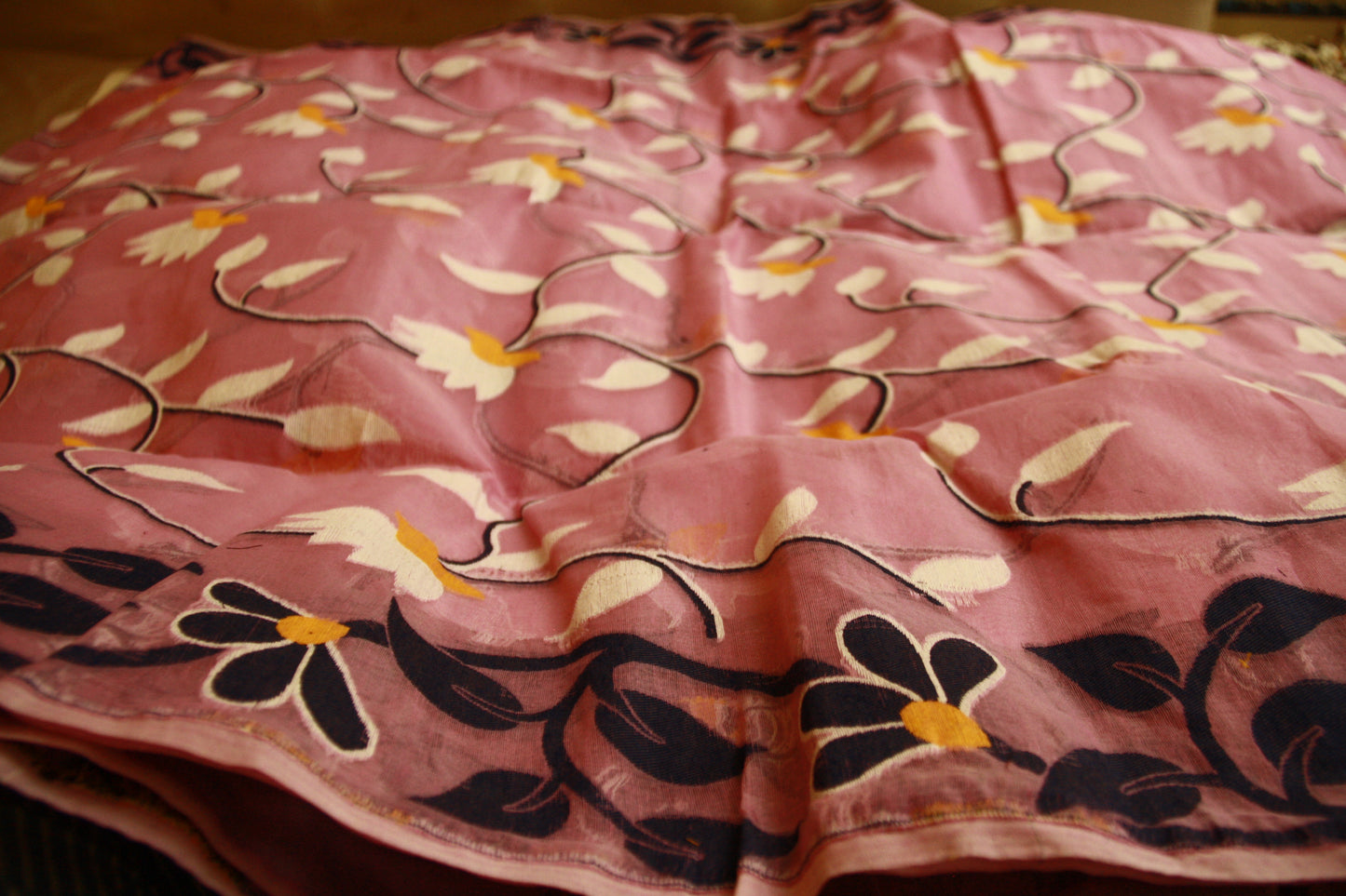 Brick Pink Pure Cotton Handwoven Saree | Bengali Jamdani Saree