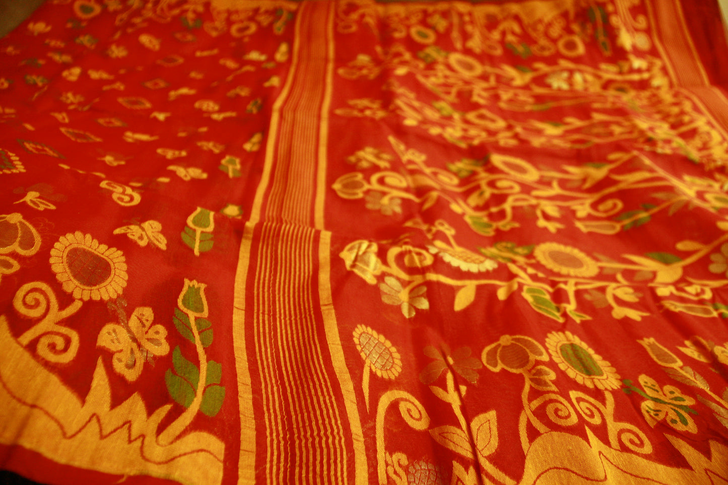 Red Pure Cotton Handwoven Saree | Bengali Jamdani Saree